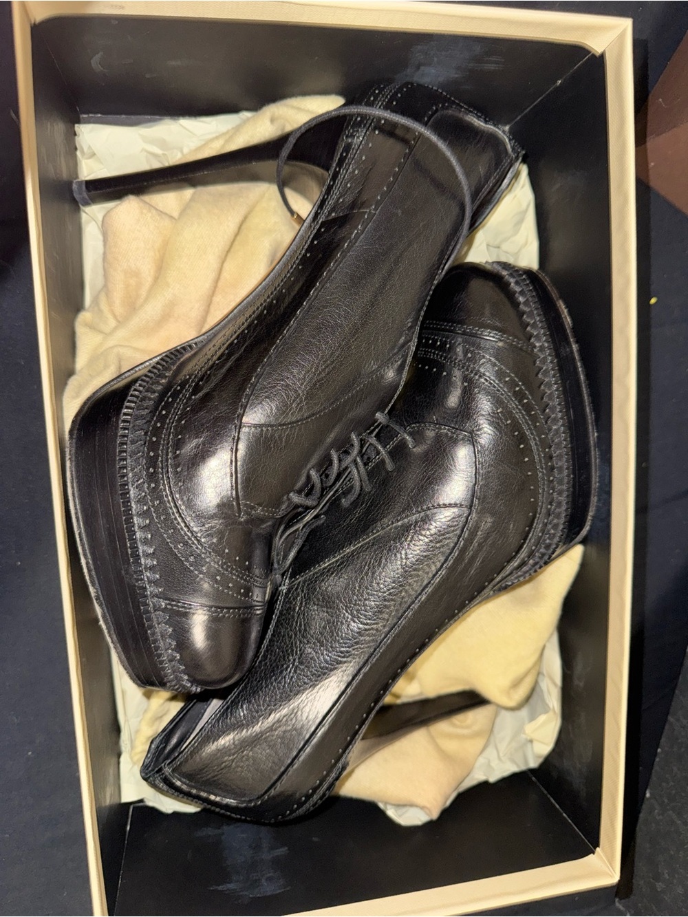 Burberry Black Leather Brogue Lace-Up Stiletto Heels